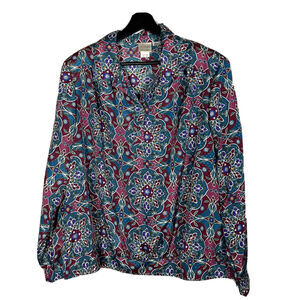 Vintage Blouse Purple Turquoise, Pykettes Deadstock Size 18 Stained Glass Print